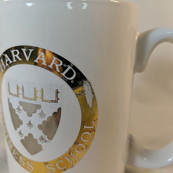 Harvard Business School Ceramic Mug Vintage White Gold Coffee Tea College US Uni - Picture 2 of 11